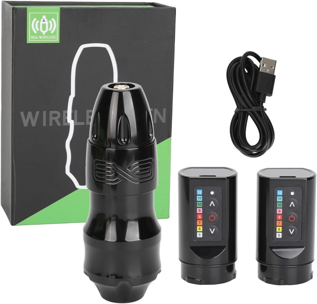 Kit Profesional de Máquina de Tatuaje Inalámbrico: Pen, Doble Batería, Cartucho Giratorio, Interfaz (NEGRO)