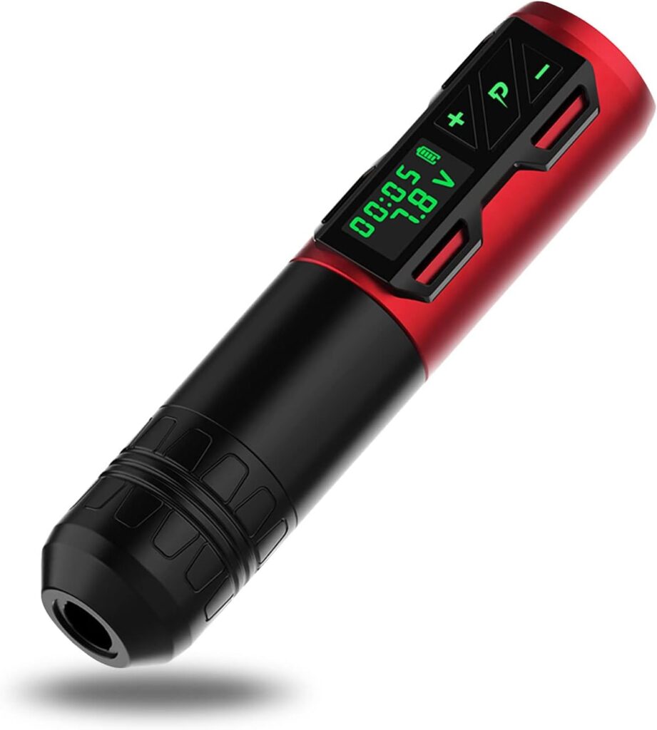 Maquina de Tatuar Inalambrica EZ Pen - Alta Potencia y Precisión 3.5mm con Batería Recargable de 1800mAh para Agujas de Cartucho de Tatuaje (Modelo P2S en Rojo)