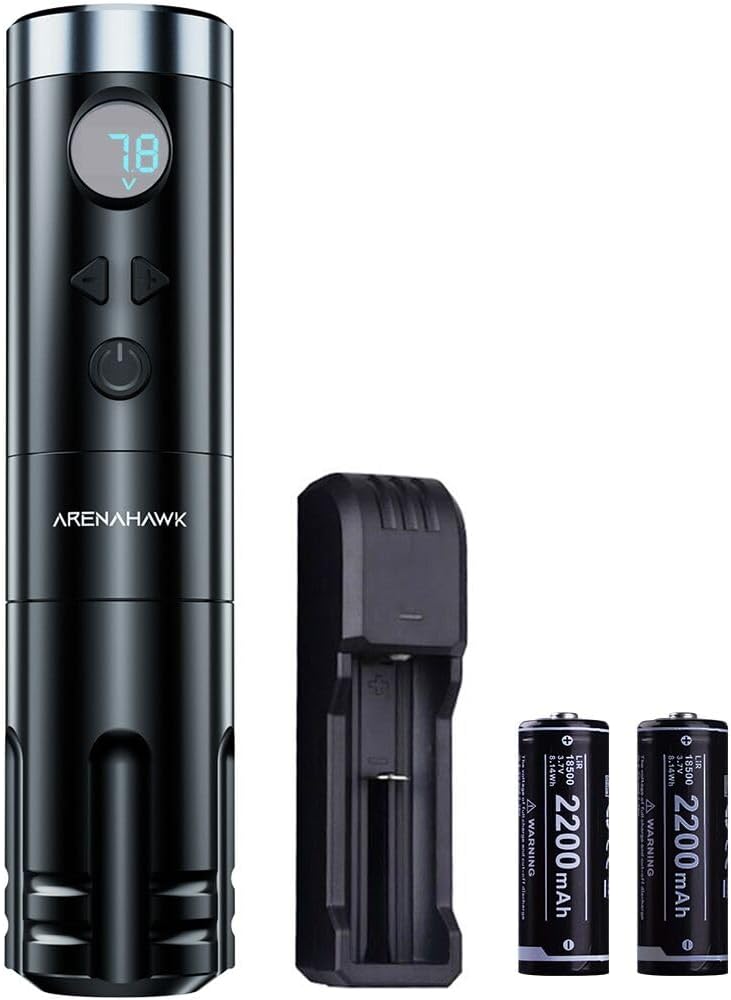 Arenahawk Pen Wireless Rotary Tattoo Machine: Máquina de Tatuaje innovadora con 2 baterías y agujas de cartucho