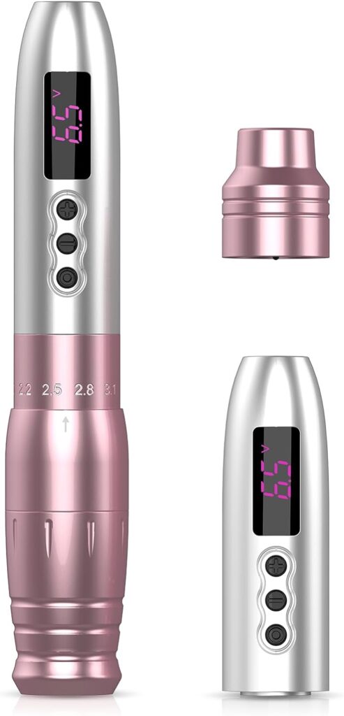 LOLA AIR PRO - Máquina de Tatuar Inalámbrica con 6 Carreras y Batería de 1000mAh - Ideal para Maquillaje Permanente - Para Tatuadores y Principiantes - Color Rosa
