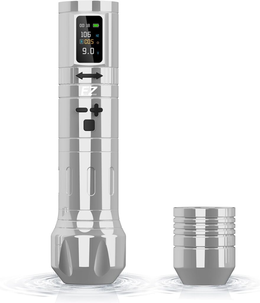 Máquina de tatuar inalámbrica con tecnología Bluetooth y 10 ajustes de velocidad - Diseño ergonómico y batería de larga duración (EvoTech Pro Plata)