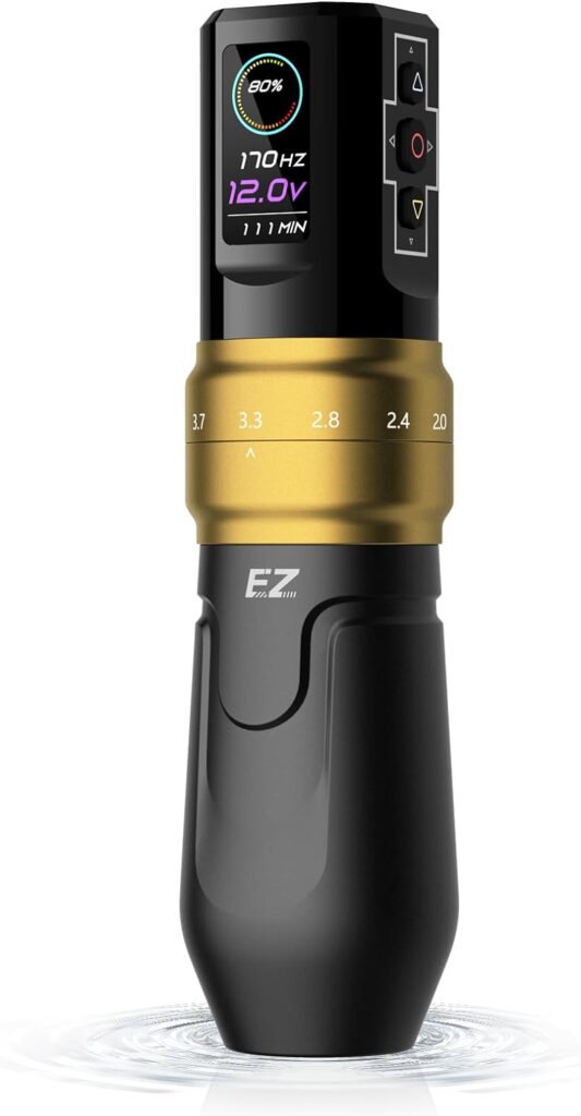 Máquina de Tatuar Inalámbrica EZ 6 Strokes P3 Pro Oro Mate con Tecnología Bluetooth y Pantalla OLED