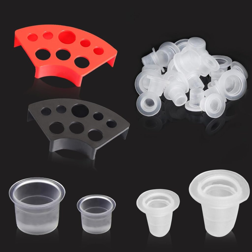 Kit Profesional de Tazas de Tinta de Tatuaje RUIJIE: 402 Piezas de Pigmento, Tapas y Soportes de Tazas - Accesorios de Máquina de Tatuaje Dynamic Ink
