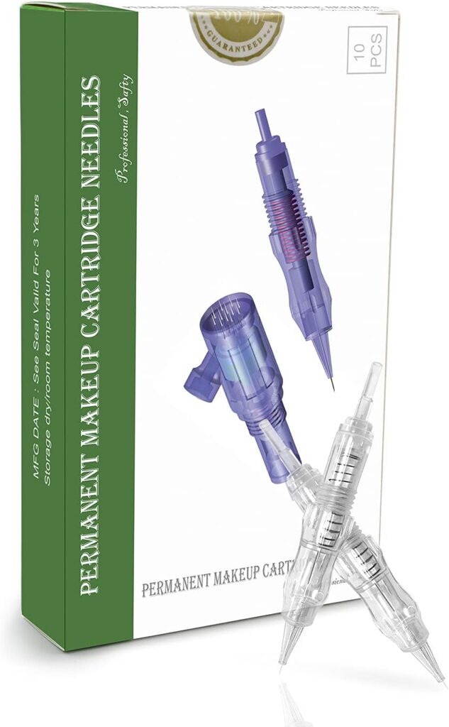 TATELF Pack de 10 Agujas de Cartucho 1R0.25mm para Tatuaje Permanente y Maquillaje - Esterilizadas y de Tornillo, Ideal para Delineador de Ojos, Cejas y Labios