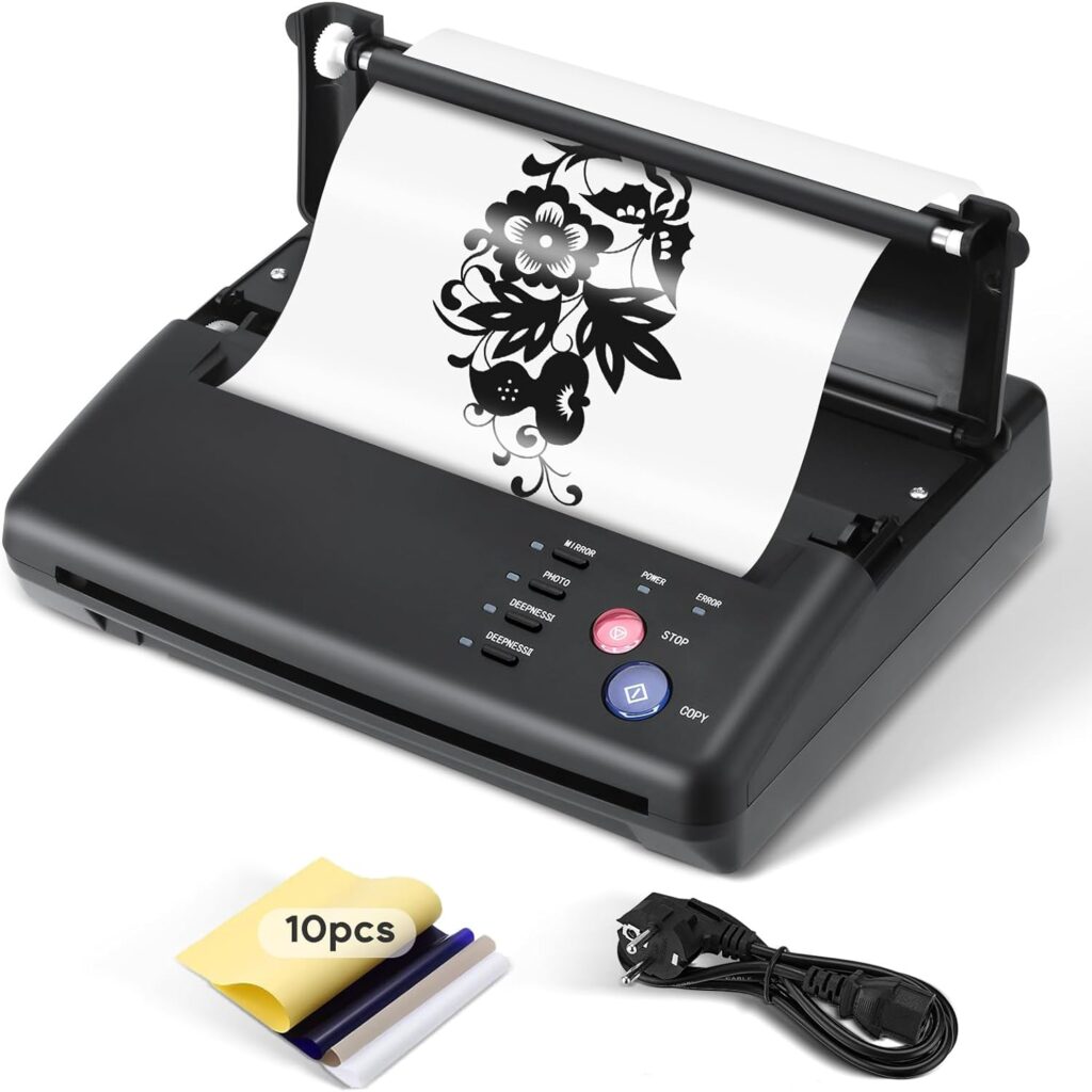 Máquina de transferencia de tatuajes con 10 hojas de papel: la mejor impresora térmica para tatuajes temporales.