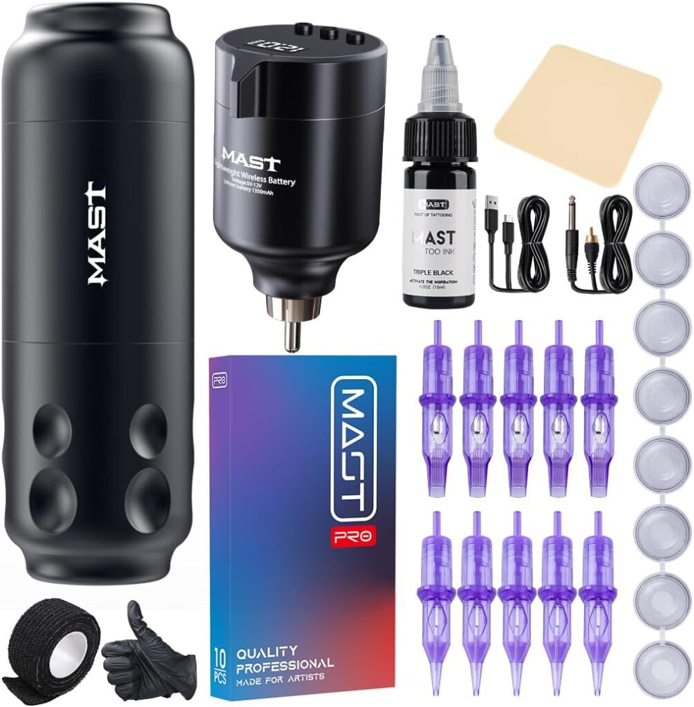 Kit Mast Sensor Inkmark Wireless Tattoo Pen Rotary Machine with 10pcs Cartridge Needles - Perfect for Tattoo Newbies!