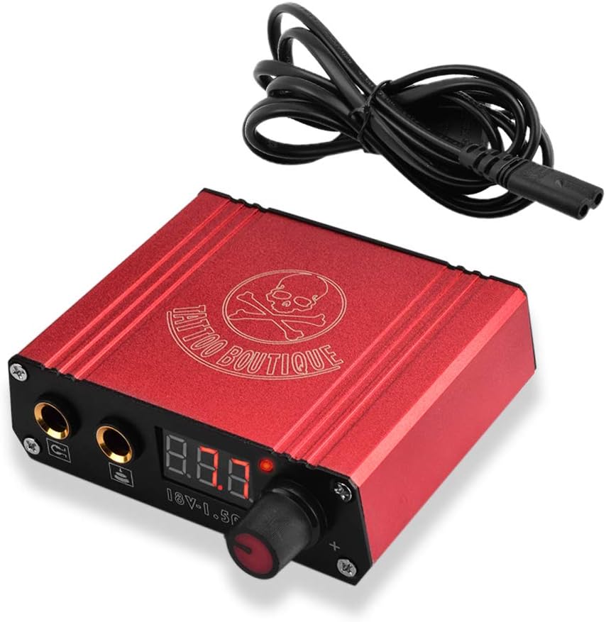 ATOMUS Tattoo Power Supply: The Ultimate Digital Display for Precise Tattooing - Complete with Power Cable in Bold Red Color