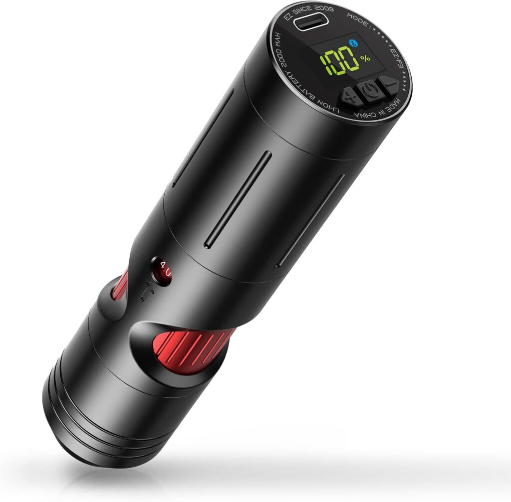 Maquina de Tatuar Inalambrica EZ Pen - 6 Strokes 2.5mm-4.0mm con Batería de 2000mAh, Ideal para Agujas de Cartucho de Tatuaje (Color Rojo)