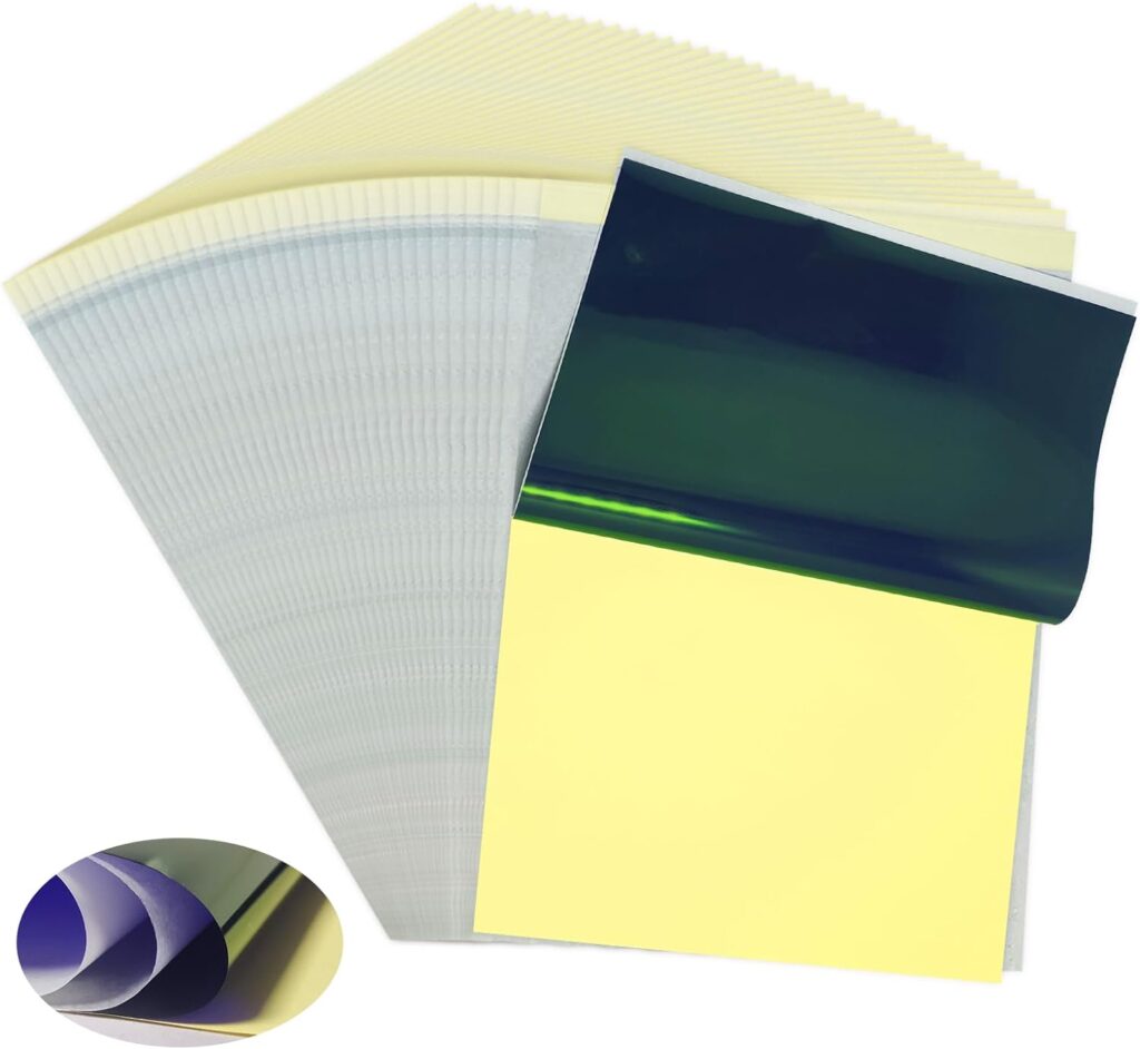 PIXESTT Papel Calco para Tatuajes - 50 hojas de A4 para Transferencia de Diseños - Ideal para Prácticas de Tatuaje - Copia de Patrones en 4 capas.