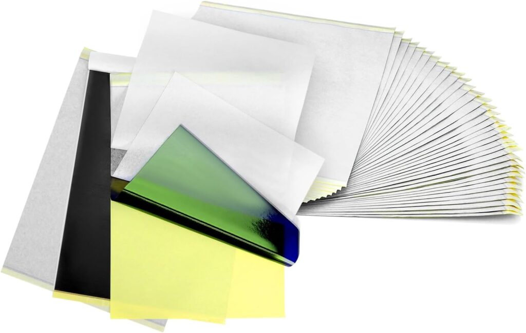 QWORK® 100 Hojas de Papel Transfer Tattoo de 4 Capas para Crear Tatuajes Temporales con Impresora Máquina - Tamaño A4