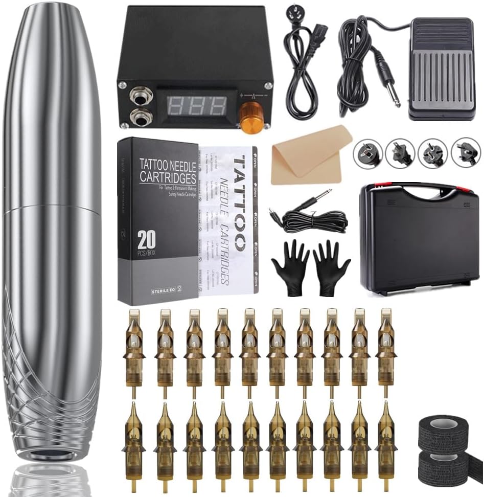 Kit Ultimate de Tatuaje: Máquina Rotativa, Fuente de Alimentación Digital, Pedal, Agujas y Cuero de Práctica