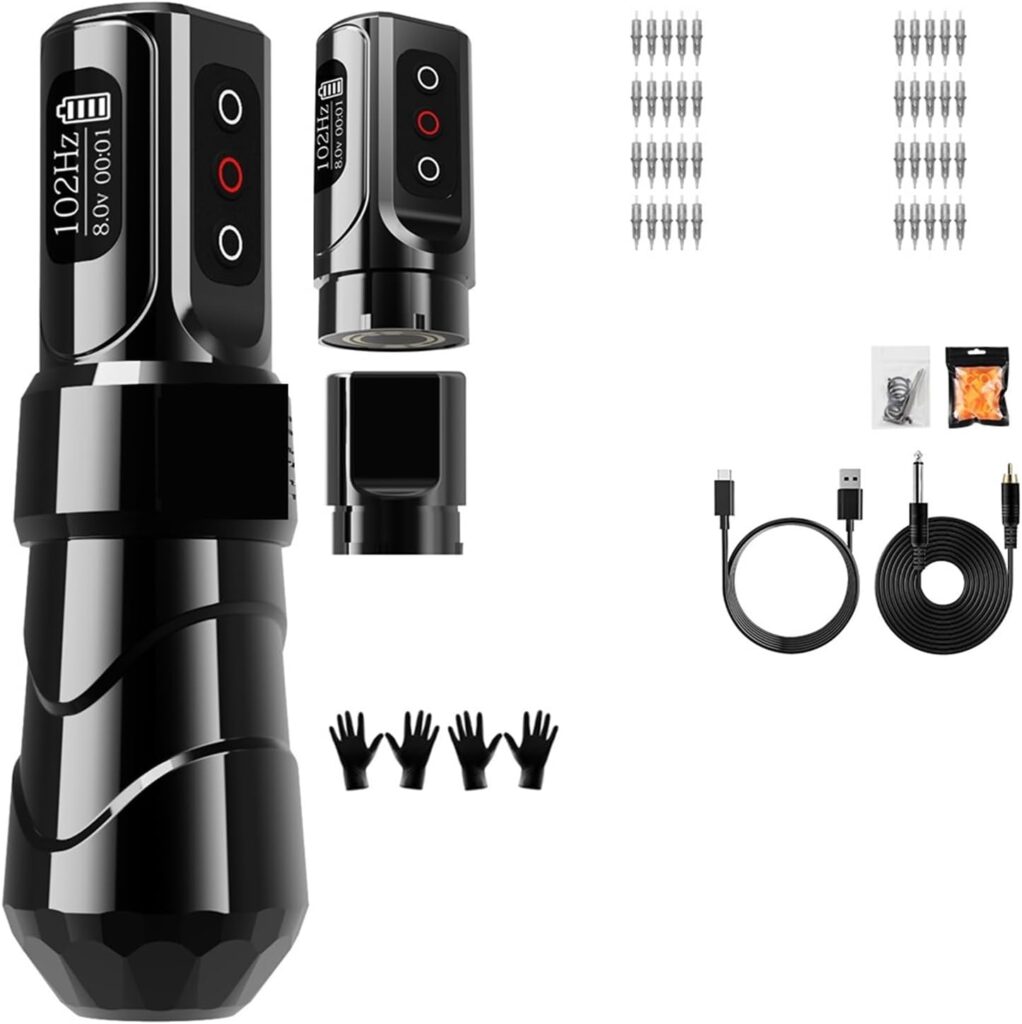 Kits de tatuaje Todo en Uno: Máquina de Tatuaje Inalámbrica con Potencia Extra y Cartuchos Mixtos para Principiantes en el Arte del Tatuaje (Color: Blanco)