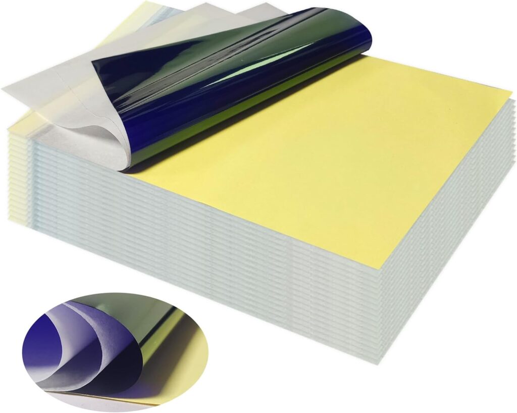 PIXESTT Papel Transfer Tattoo, 50 PCS de Papel Calco A4 para Tatuajes - ¡Copia Patrones con Facilidad!