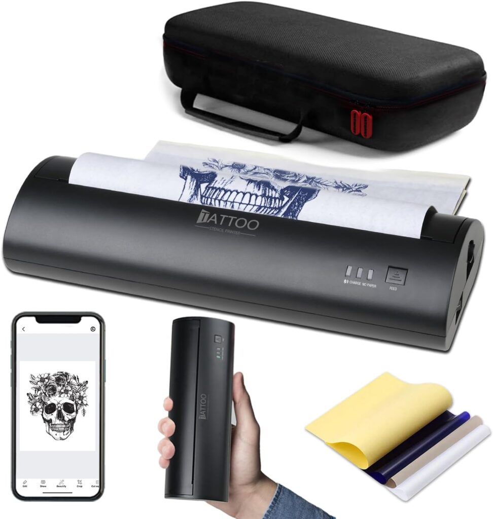 Atelics: Máquina inalámbrica de transferencia de tatuajes con 10 hojas de papel, ideal para tatuajes temporales y permanentes