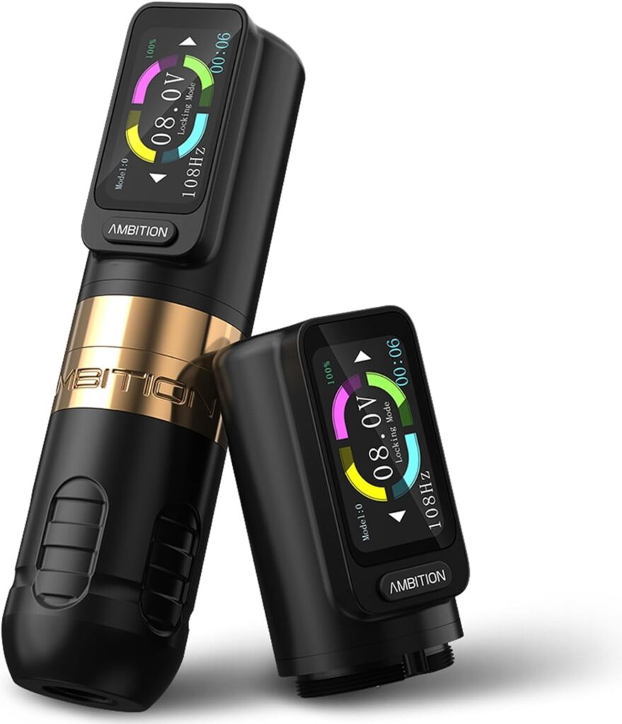 Máquina de tatuaje inalámbrica Ambition Zetton con pantalla LED y diseño ergonómico de batería recargable