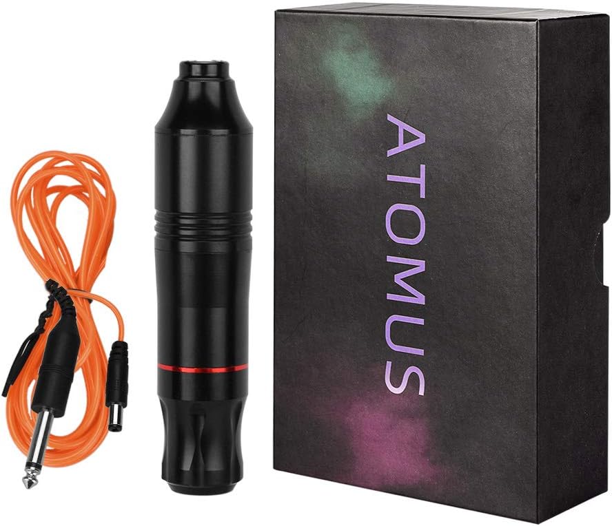 ATOMUS Black Tattoo Pen: Rotary Machine for Precise Linework and Shading with High-Speed Motor and Zinc Alloy Body ART Kit