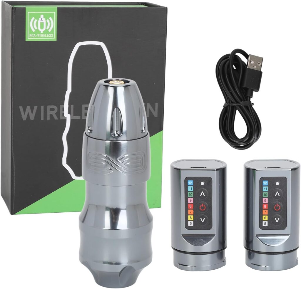 Kit Revolucionario de Máquina de Tatuaje Inalámbrico con Cartucho Giratorio, Pluma y Doble Batería para Tatuadores Expertos (GRIS)