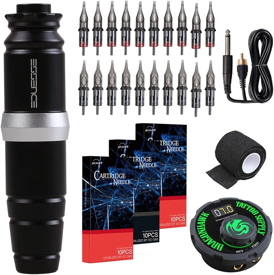 Set de máquina de tatuaje de cartuchos Extreme con pluma rotativa, suministro de energía para tatuajes y pedal de pie Airfoil
