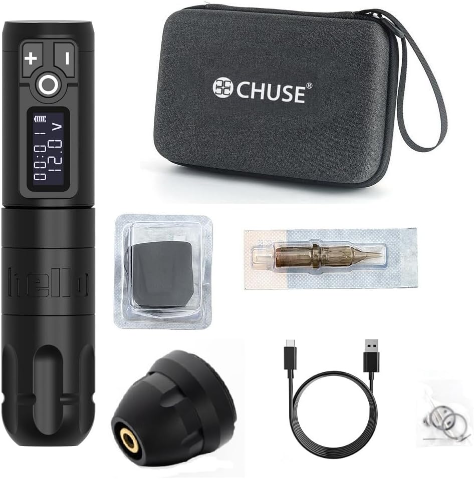 Kit inalámbrico de microblading CHUSE: Pistola giratoria recargable de batería de litio de última generación (Negro)