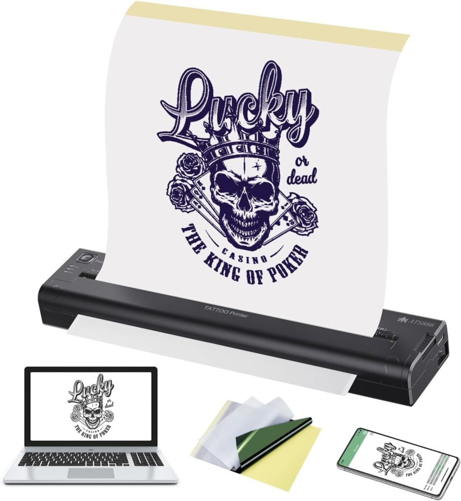 Termocopiadora Tattoo Bluetooth TATELF: Impresora de Tatuajes Portátil con Papel de Transferencia, Compatible con Android, iOS y Windows