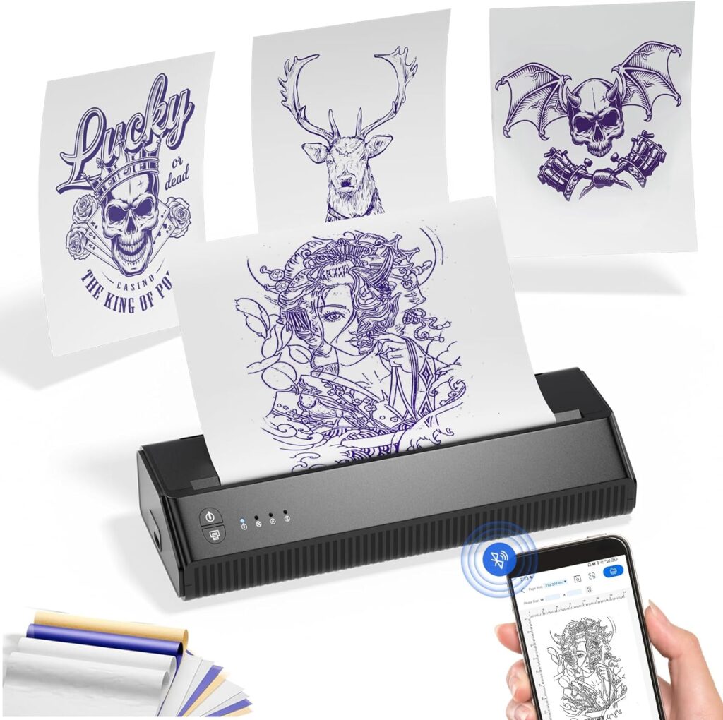 TATELF Tattoo Printer: Máquina Bluetooth Termocopiadora de Stencil con Papel de Transferencia y Conexión Inalámbrica para Dispositivos iOS y Android