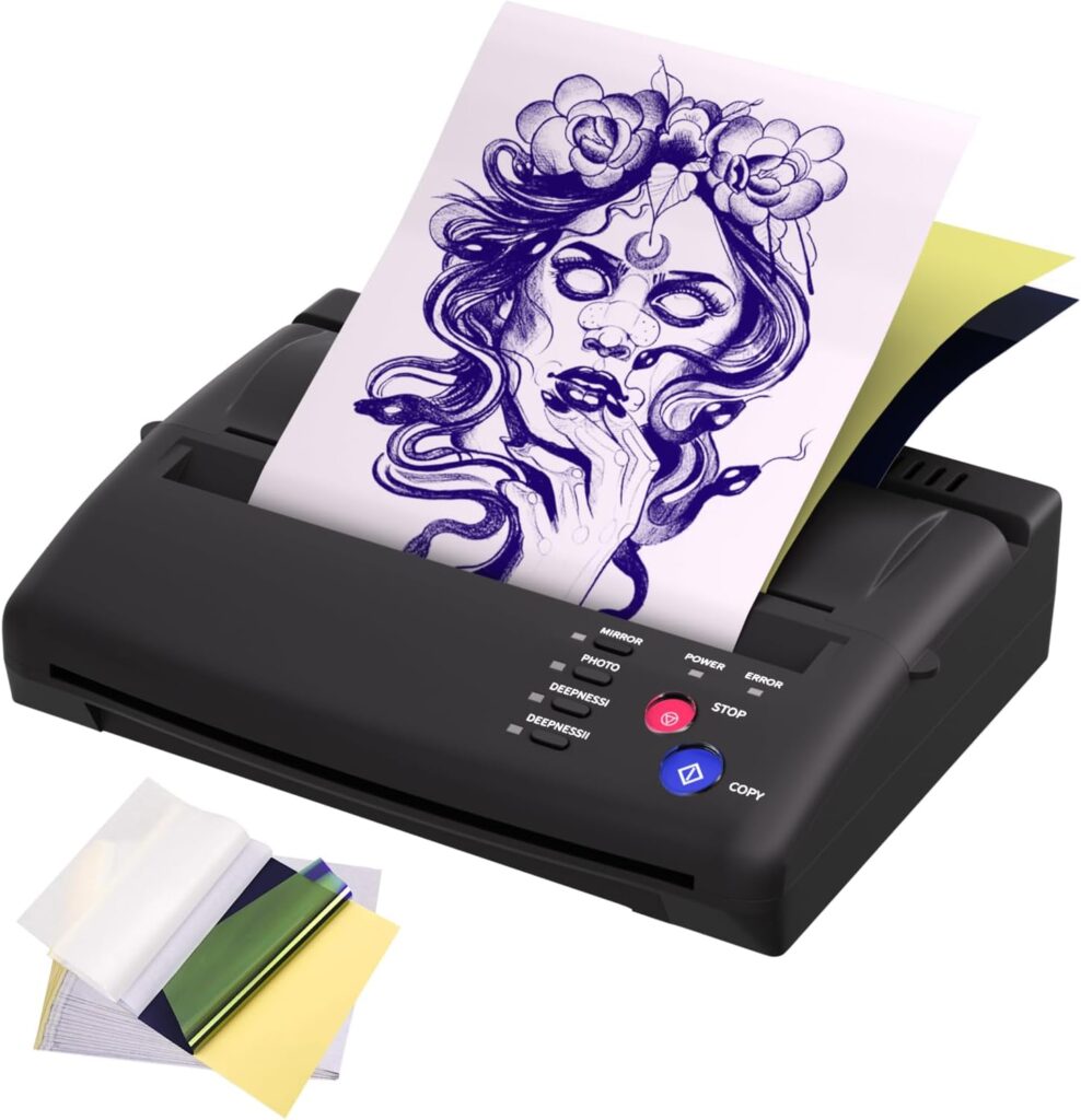 INKCHUM Termocopiadora Tattoo Impresora Tattoo con Papel de Transferencia de Alta Calidad y 20 Hojas incluidas
