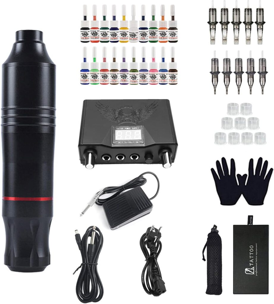Anself - Kit de tatuaje definitivo - Máquina rotativa premium con agujas de precisión y tintas de calidad para artistas expertos
