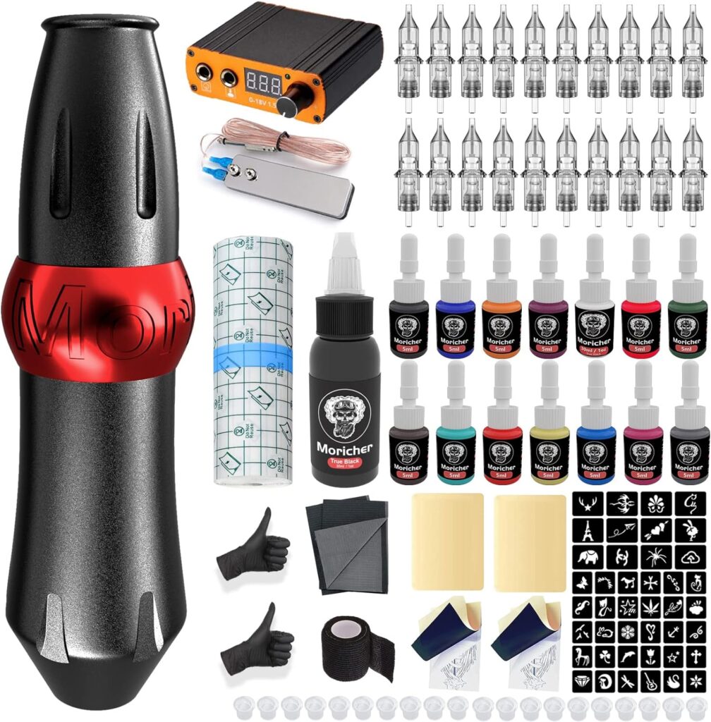 Kit para tatuaje profesional Moricher: Incluye máquina de tatuar, pluma, tintas y cartuchos - ¡Listo para crear arte en la piel!