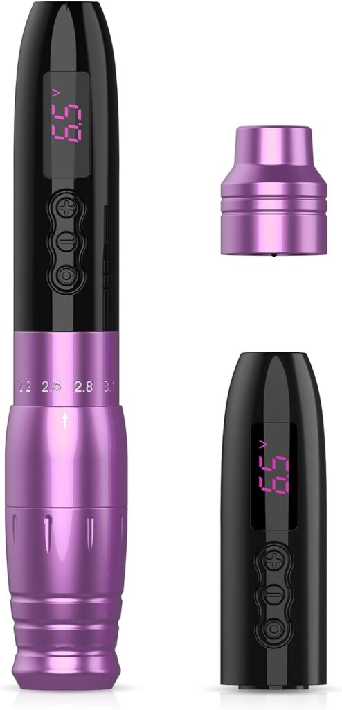Máquina de Tatuar Inalámbrica LOLA AIR PRO Morado - 6 Carreras y 2.0-3.3mm para Tatuaje Permanente con Batería de 1000mAh - Ideal para Tatuadores Principiantes