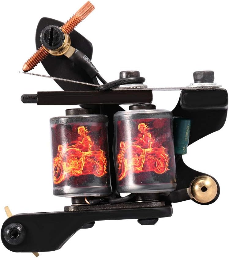 Arma de tatuaje - Máquina para tatuar, Tattoo Gun Skull Fire Pattern Edición Profesional con Bobinas de 10 vueltas para Sombreado y Delineado