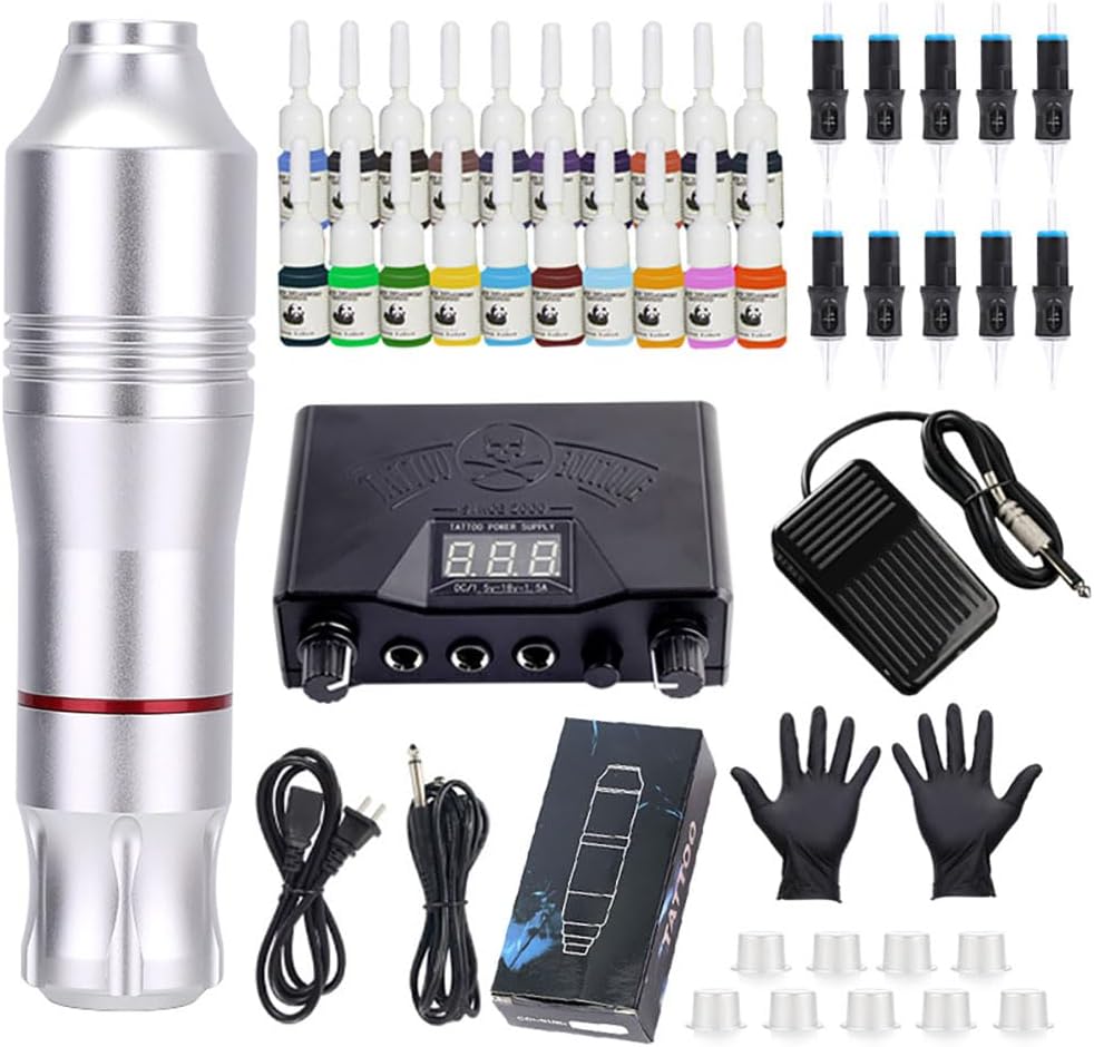 Kit profesional de tatuaje con máquina de pluma y pigmentos de 20 colores, ¡prepara tu estudio de tatuajes!