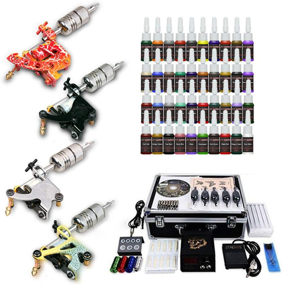 Kit definitivo de tatuajes: 4 máquinas profesionales, 40 tintas premium, 50 agujas y fuente de poder incluida