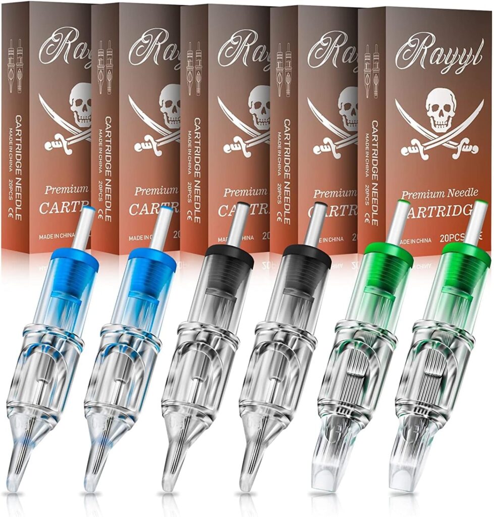 Pack de agujas de cartucho de tatuaje Rayyl: 100 unidades de diferentes tamaños y estilos para un delineado perfecto.
