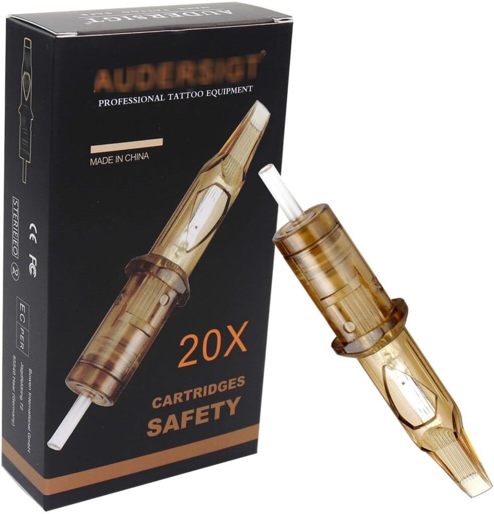 Pack de 20 agujas de cartucho de tatuaje desechables en tono marrón oscuro, compatible con máquinas de tatuaje de cartuchos (modelo 1007RM)