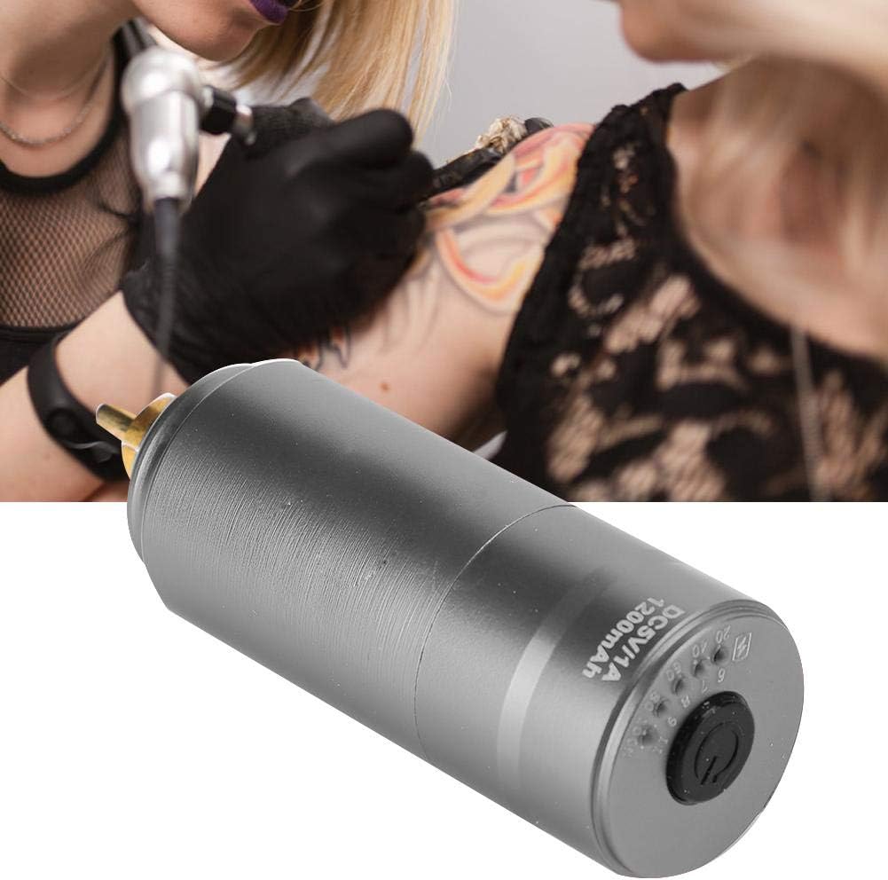 Máquina de tatuaje inalámbrica con potente motor y diseño de pluma, con modo de seguridad y ajuste de voltaje. Color gris.