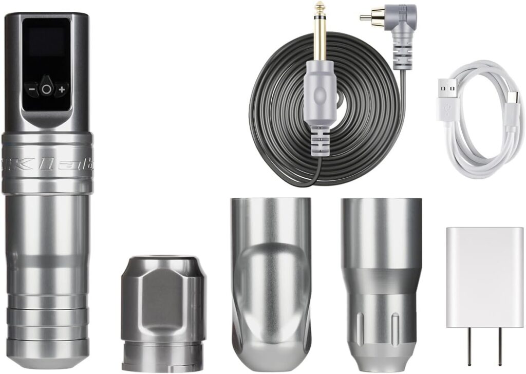 Pluma de Tatuaje Recargable Inalámbrica: Potente y Duradera con Diseño Versátil en Gris