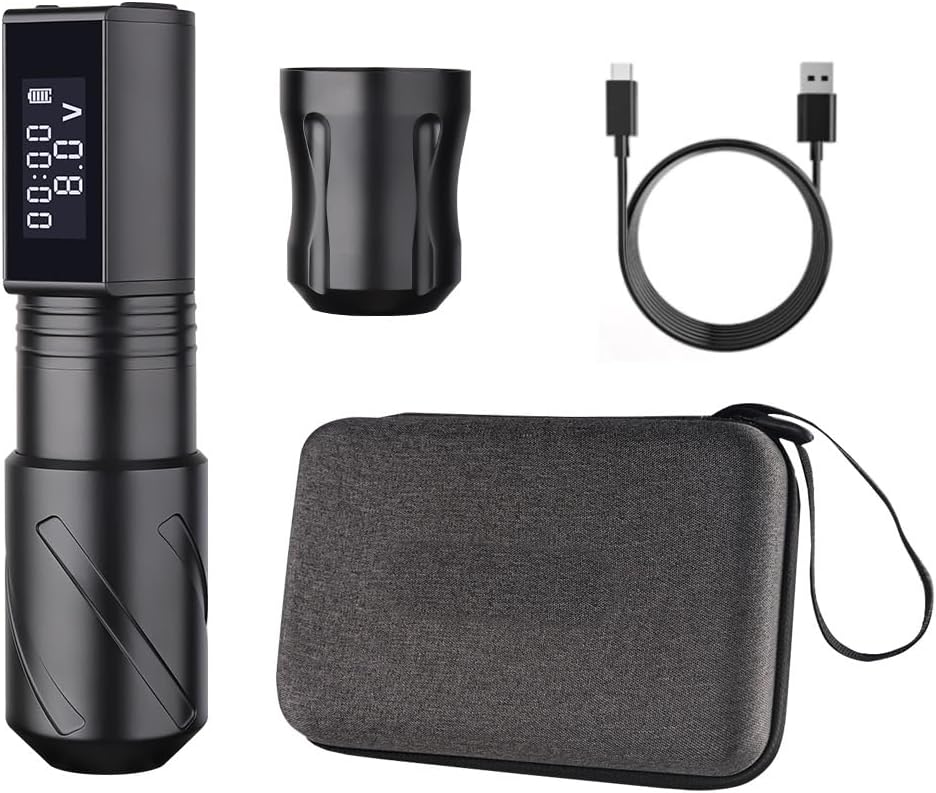 Pluma de tatuaje inalámbrica única con pantalla LCD y carga rápida - Herramienta profesional para tatuadores con batería de 1800Mah y diseño ergonómico anti-deslizante