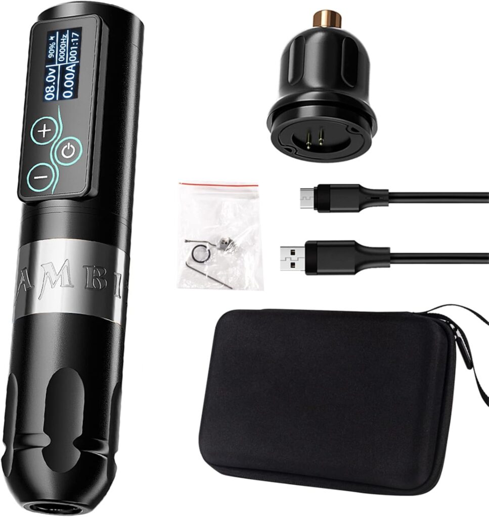 Máquina Giratoria de Tatuaje MAXSMLZT: Pluma Inalámbrica con Batería de 2400mAh y Longitudes Ajustables, Conjunto de Fuente de Alimentación para Tatuadores en Color Plata