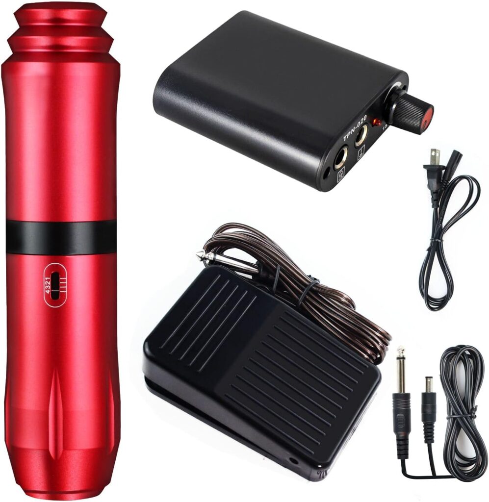 Kit profesional de máquina de tatuaje rotativa con pedal, imprescindible para tatuadores y principiantes (Modelo Rojo)