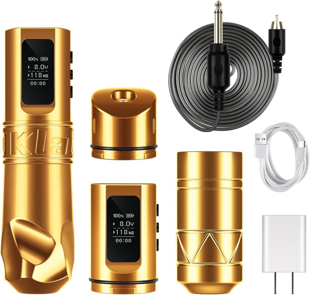 Pluma de tatuaje profesional: máquina inalámbrica con batería recargable en color dorado