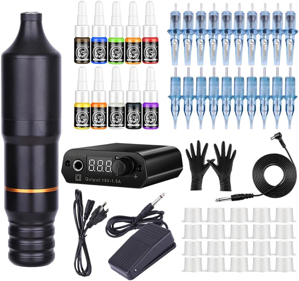 Kit Profesional de Tatuaje Rotativo: Máquina de Tatuaje en Pen, Completo con Motor Giratorio - Color Oro